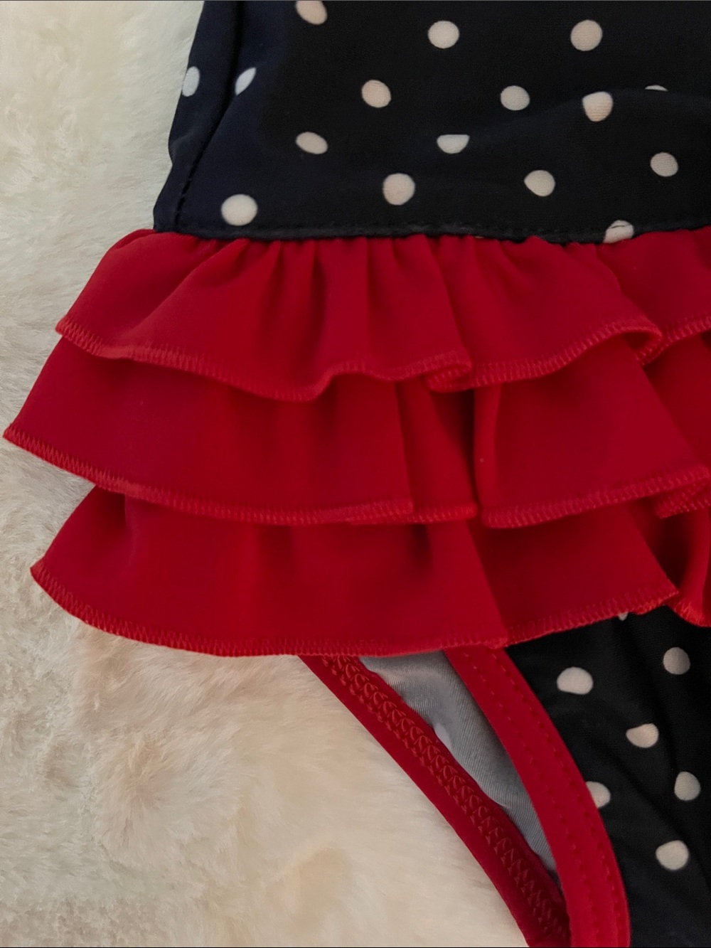 Carters Infants Navy Polka Dot Ruffle One-Piece Swimsuit - Red Trim SZ 3 months - Picture 2 of 4